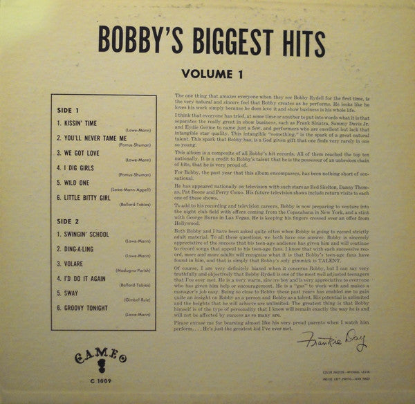Bobby Rydell : Bobby's Biggest Hits (LP, Album, Comp, Gat)