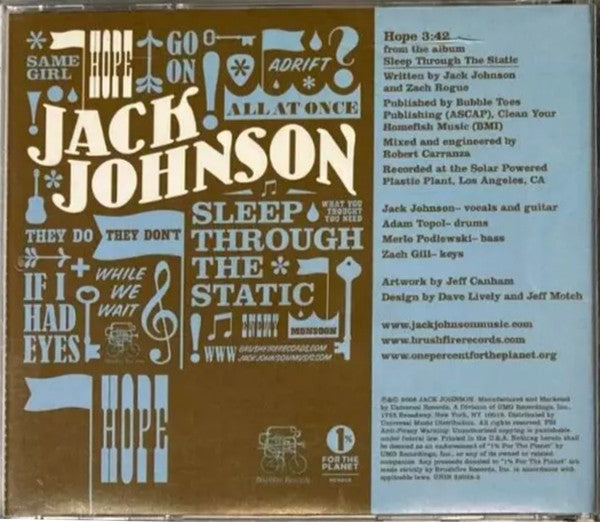 Jack Johnson : Hope  (CD, Single, Promo)