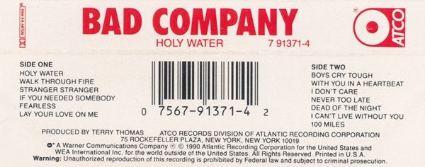 Bad Company (3) : Holy Water (Cass, Album, SR)