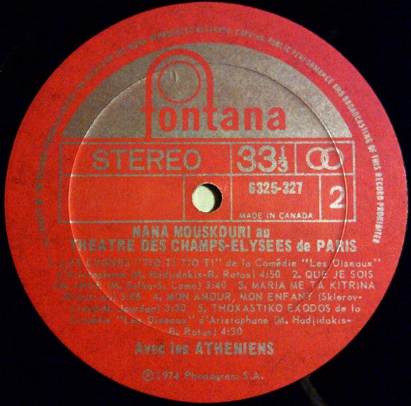 Nana Mouskouri : Au Théâtre Des Champs-Élysées (LP)