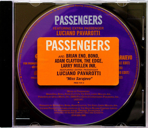 Passengers : Miss Sarajevo (CD, Single, Promo)