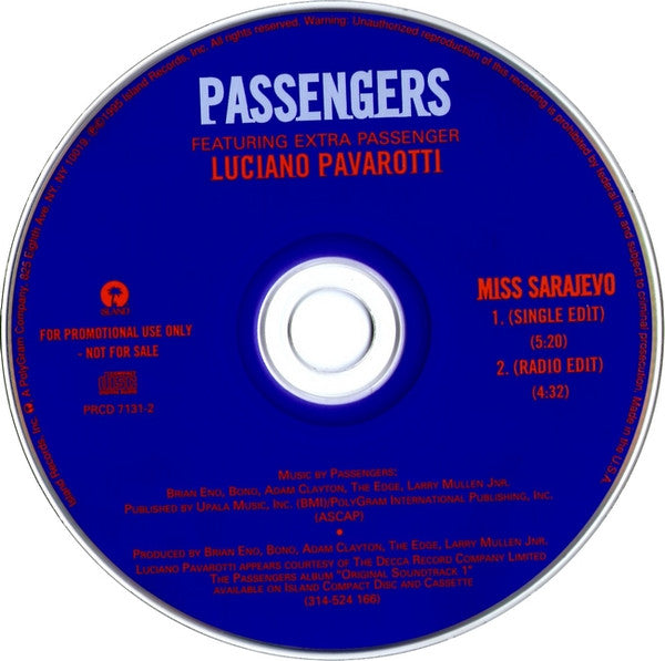 Passengers : Miss Sarajevo (CD, Single, Promo)
