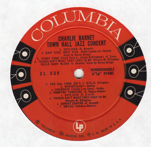 Charlie Barnet : Town Hall Jazz Concert (LP, Album, Mono, RP, Six)
