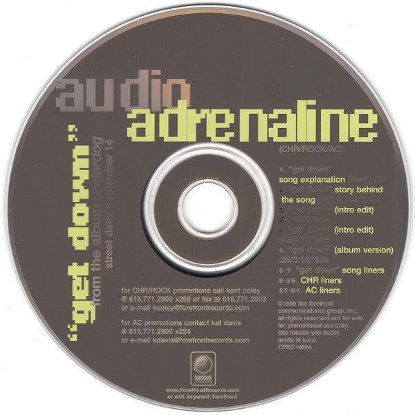 Audio Adrenaline : Get Down (CD, Single, Promo)