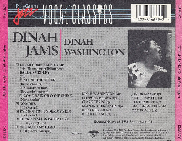Dinah Washington : Dinah Jams (CD, Album, RE, RM)