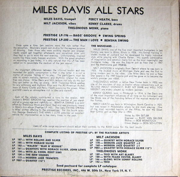 Miles Davis All Stars : Vol. 1 (10")