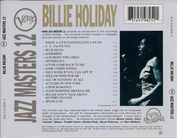 Billie Holiday : Verve Jazz Masters 12 (CD, Comp)