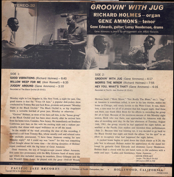 Richard "Groove" Holmes & Gene Ammons : Groovin' With Jug (LP, Album)