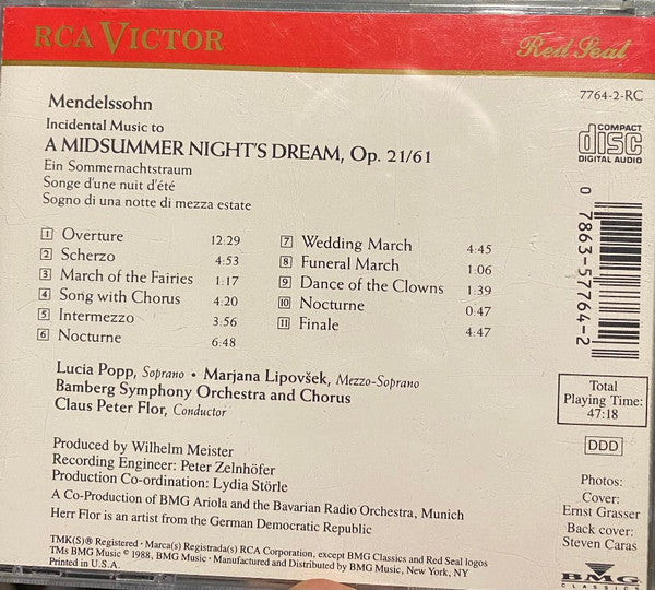 Mendelssohn* – Claus Peter Flor, Lucia Popp, Marjana Lipovšek, Bamberg Symphony Orchestra and Chorus* : Incidental Music To A Midsummer Night’s Dream (CD, Album)