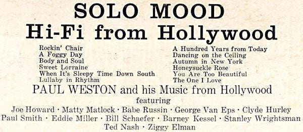 Paul Weston And His Music From Hollywood : Solo Mood (LP, Album, Mono)