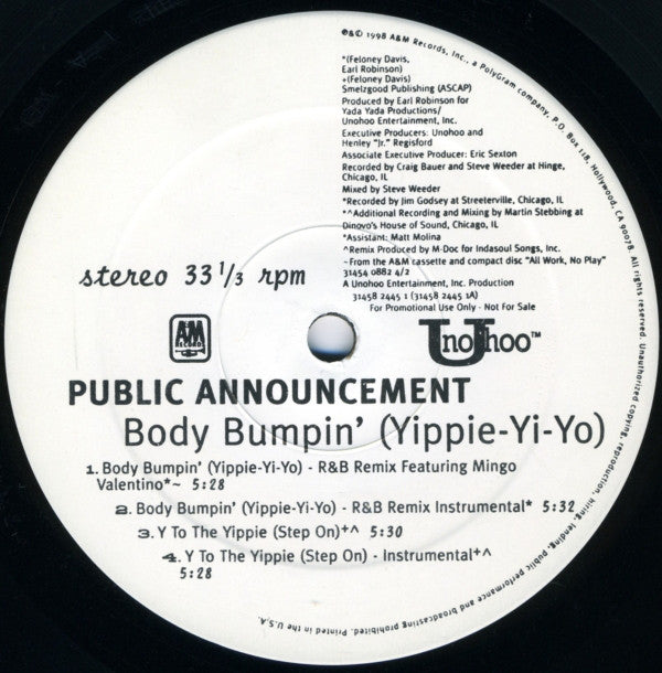 Public Announcement : Body Bumpin' (Yippie-Yi-Yo) (12", Promo)