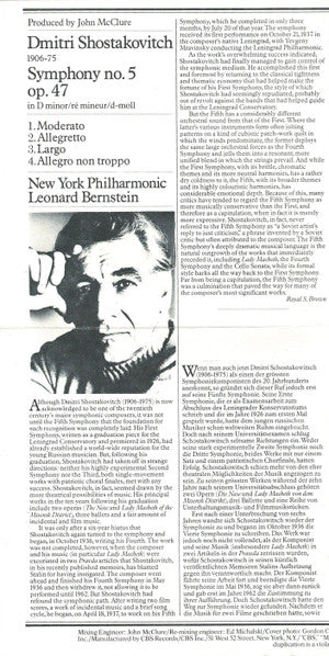 Dmitri Shostakovich - Leonard Bernstein, New York Philharmonic : Symphony No. 5 (CD, Album, RE)