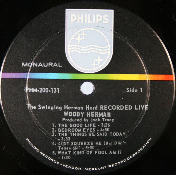 Woody Herman : The Swinging Herman Herd Recorded Live (LP, Album, Mono)