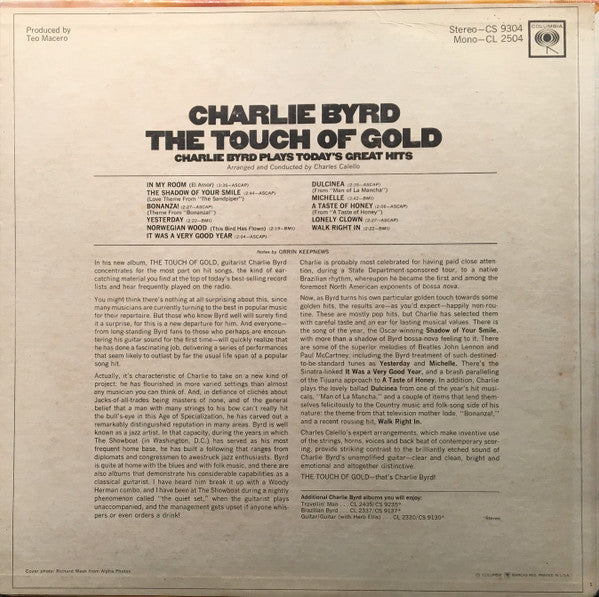 Charlie Byrd : The Touch Of Gold (Charlie Byrd Plays Today's Great Hits) (LP, Album, Mono)