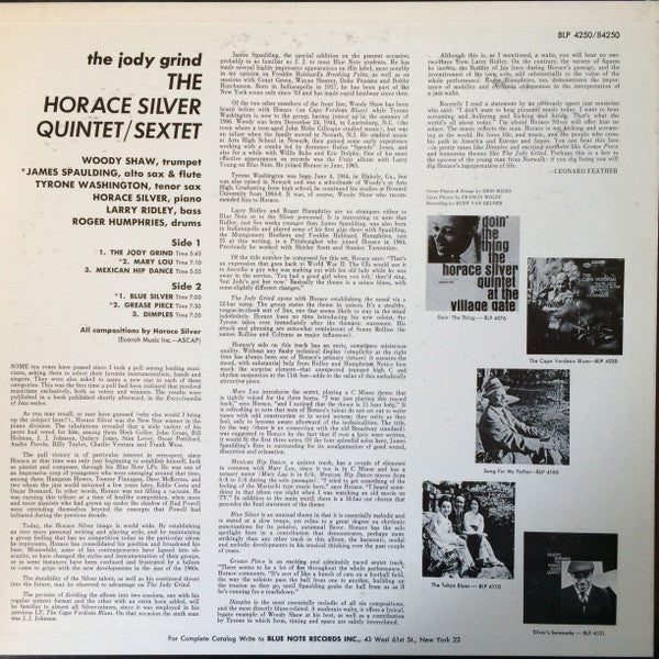 The Horace Silver Quintet / The Horace Silver Sextet : The Jody Grind (LP, Album, Mono, Gat)