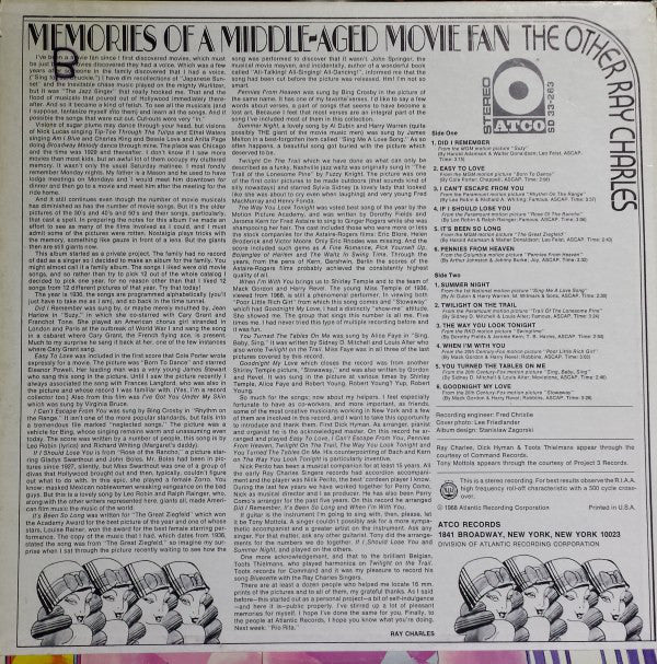 Ray Charles (2) : Memories Of A Middle-Aged Movie Fan (LP, Album)