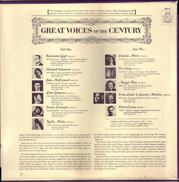 Various : Great Voices Of The Century (LP, Comp, Mono)