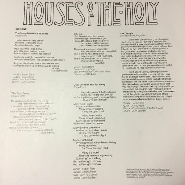 Led Zeppelin : Houses Of The Holy (LP, Album, RE)