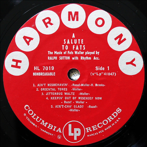 Ralph Sutton (2) : A Salute To Fats (LP, Album, Mono)