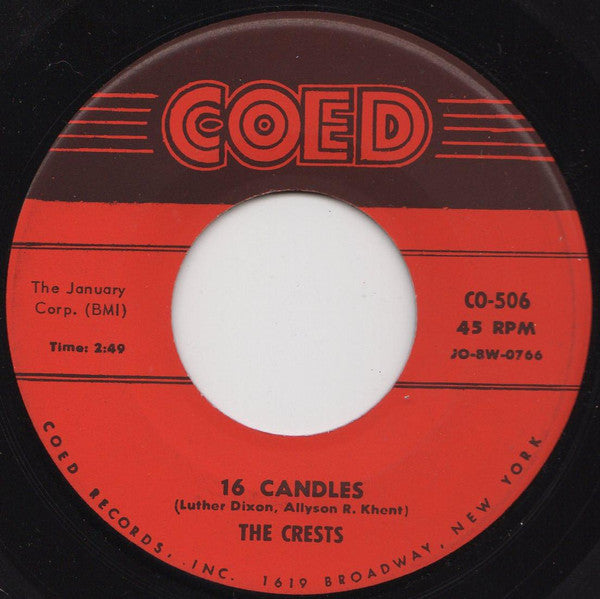 The Crests : 16 Candles (7", Single, Ind)