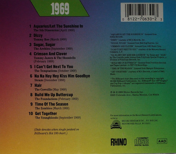 Various : Billboard Top Rock'N'Roll Hits - 1969 (CD, Comp, RM, RP)