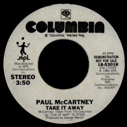 Paul McCartney : Take It Away (7", Single, Promo)