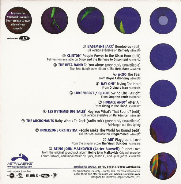 Various : Astralwerks 2000.1 (CD, Comp, Enh, Promo)