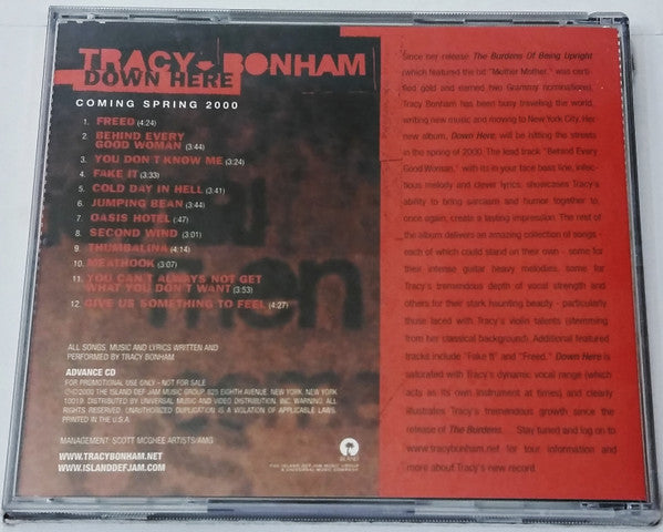Tracy Bonham : Down Here (CD, Advance, Album, Promo)