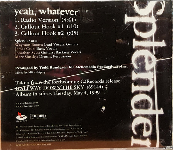 Splender : Yeah, Whatever (CD, Single, Promo)