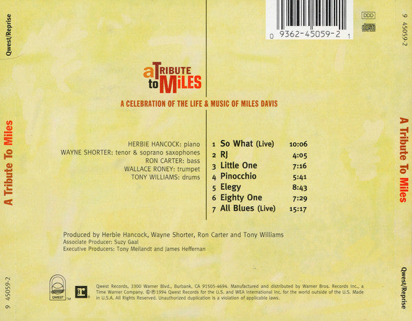 Herbie Hancock | Wayne Shorter | Ron Carter | Wallace Roney | Anthony Williams : A Tribute To Miles (CD, Album)