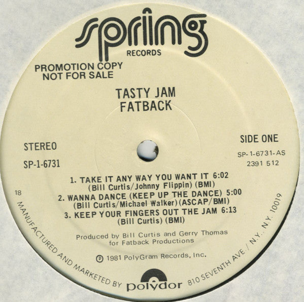 Fatback* : Tasty Jam (LP, Album, Promo)