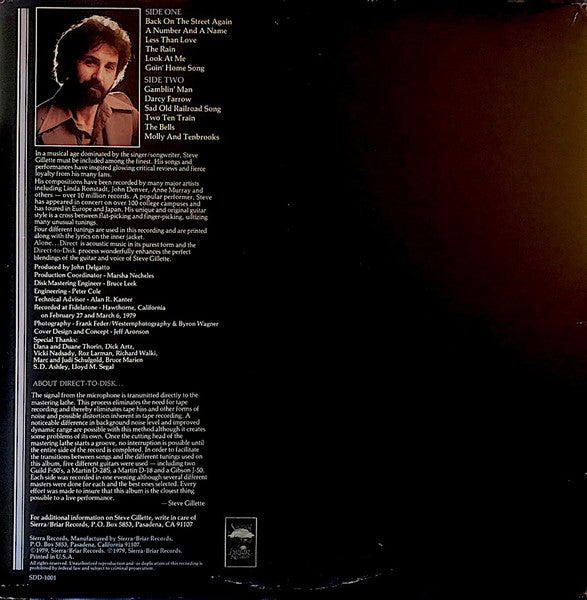 Steve Gillette : Alone... Direct (LP, Album, Dir)