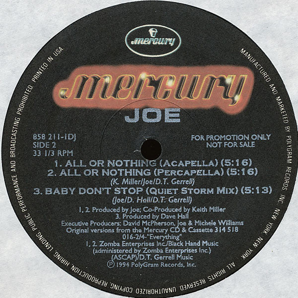 Joe : All Or Nothing (12", Promo)