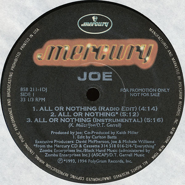 Joe : All Or Nothing (12", Promo)
