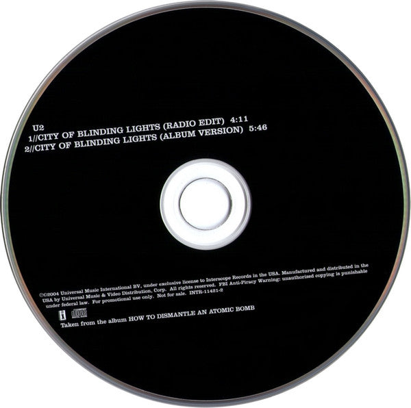 U2 : City Of Blinding Lights (CD, Single, Promo, Jew)