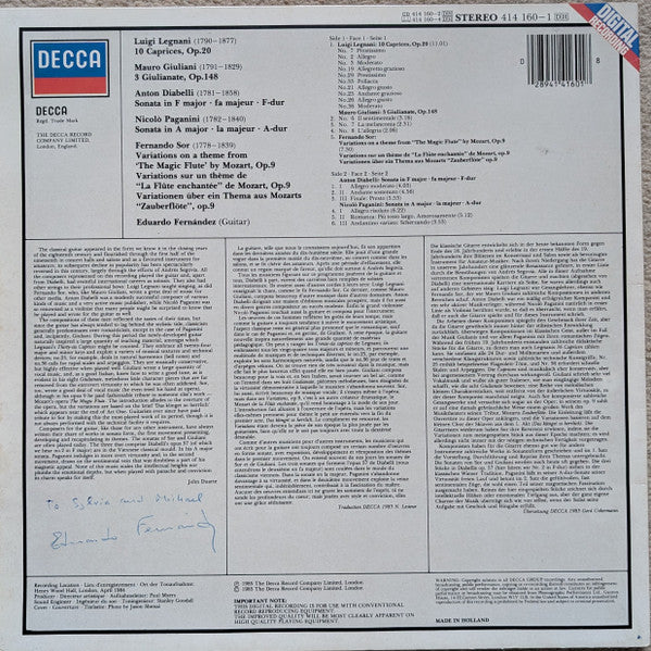 Eduardo Fernández : Legnani • Giuliani • Diabelli • Paganini • Sor (LP)