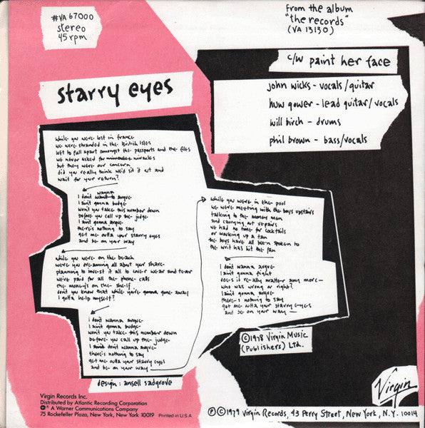 The Records : Starry Eyes (7", Single)