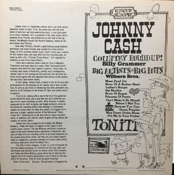 Johnny Cash With The The Wilburn Brothers And Billy Grammer : Country Round-up (The Authentic Sounds Of Country & Western Music) (LP, Comp)