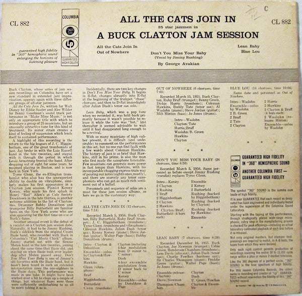 Buck Clayton : All The Cats Join In (A Buck Clayton Jam Session) (LP, Album, Mono)