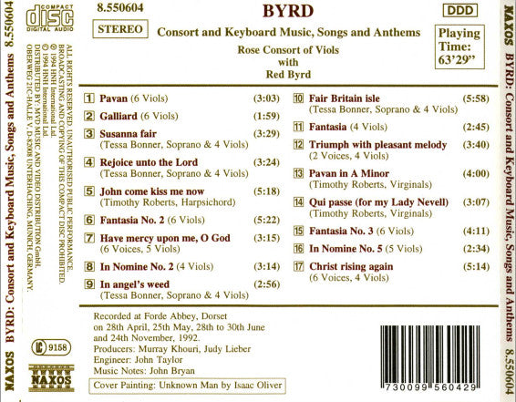 William Byrd - Rose Consort Of Viols With Red Byrd : Consort And Keyboard Music, Songs And Anthems (CD, Album)