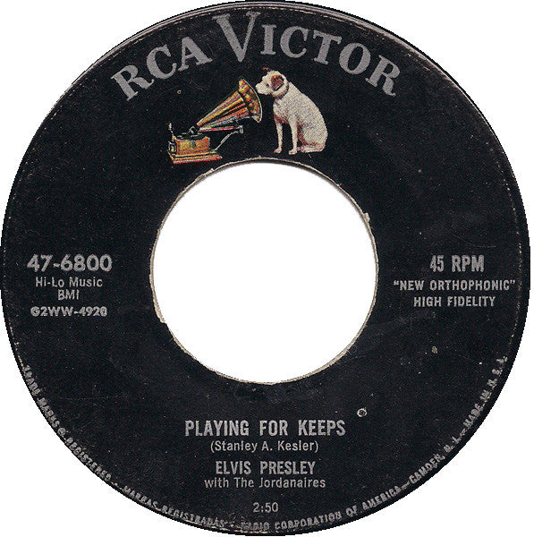 Elvis Presley With The Jordanaires : Playing For Keeps / Too Much (7", Single, Mono)