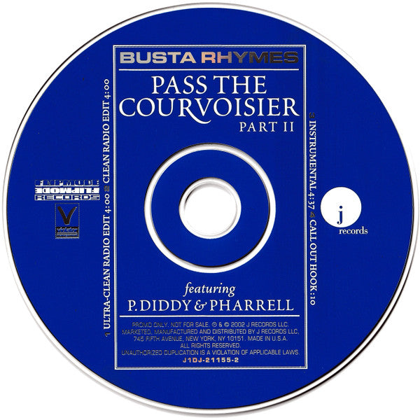 Busta Rhymes Feat. P. Diddy & Pharrell* : Pass The Courvoisier Part II (CD, Single, Promo)