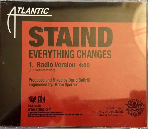 Staind : Everything Changes (CD, Single, Promo)