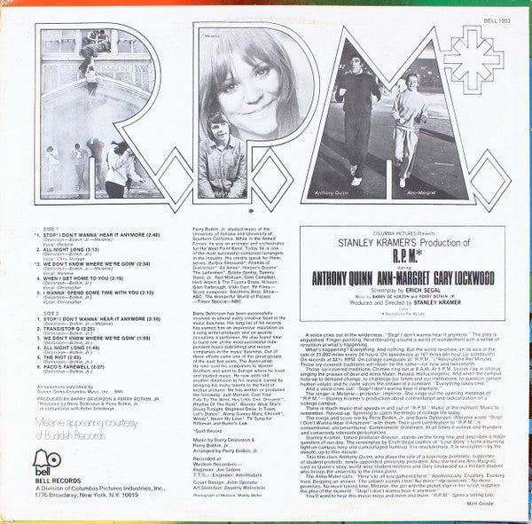 Barry DeVorzon* & Perry Botkin, Jr.* : R.P.M. (The Original Motion Picture Soundtrack) (LP, BW )
