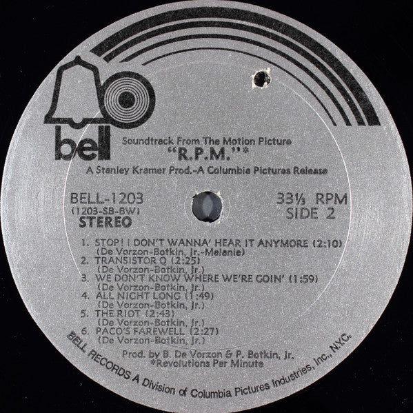 Barry DeVorzon* & Perry Botkin, Jr.* : R.P.M. (The Original Motion Picture Soundtrack) (LP, BW )