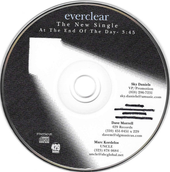 Everclear : At The End Of The Day (CD, Single, Promo)