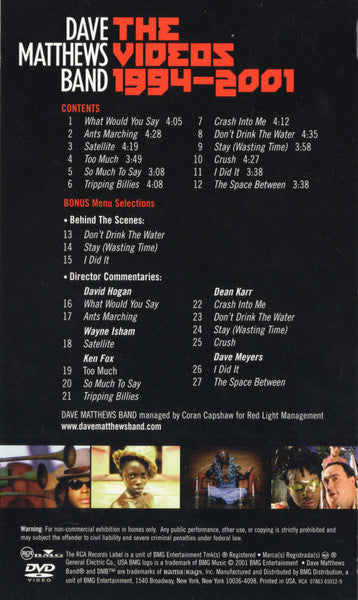 Dave Matthews Band : The Videos 1994-2001 (DVD-V, Comp, RE, Multichannel, Dol)