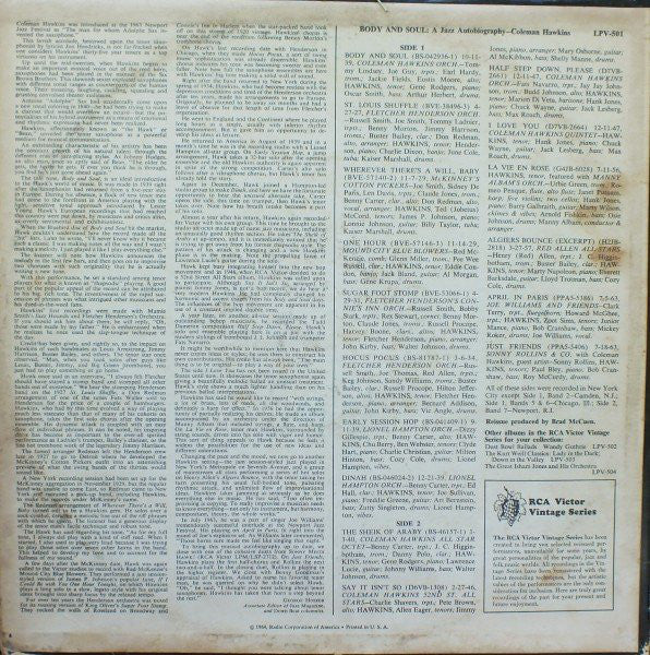 Coleman Hawkins : Body And Soul: A Jazz Autobiography (LP, Comp, RM, Ind)