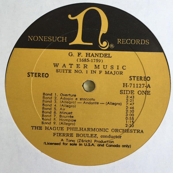 Georg Friedrich Händel - The Hague Philharmonic, Pierre Boulez : Water Music (LP, Album, RP)