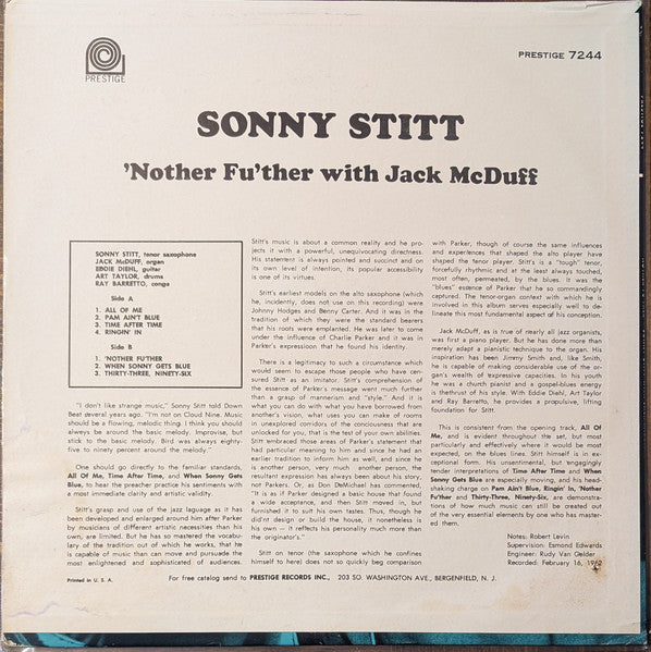 Sonny Stitt With Brother Jack McDuff : 'Nother Fu'ther (LP, Album, RE)